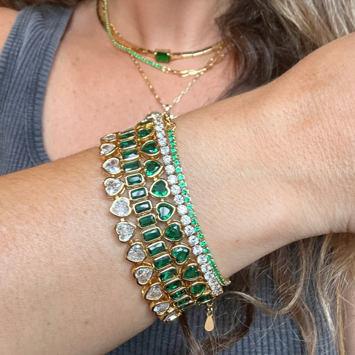 Emerald Hearts Kaleidoscope Stretch Bracelet