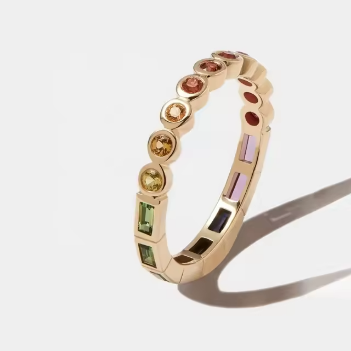 Thin Rainbow Baguette Ring
