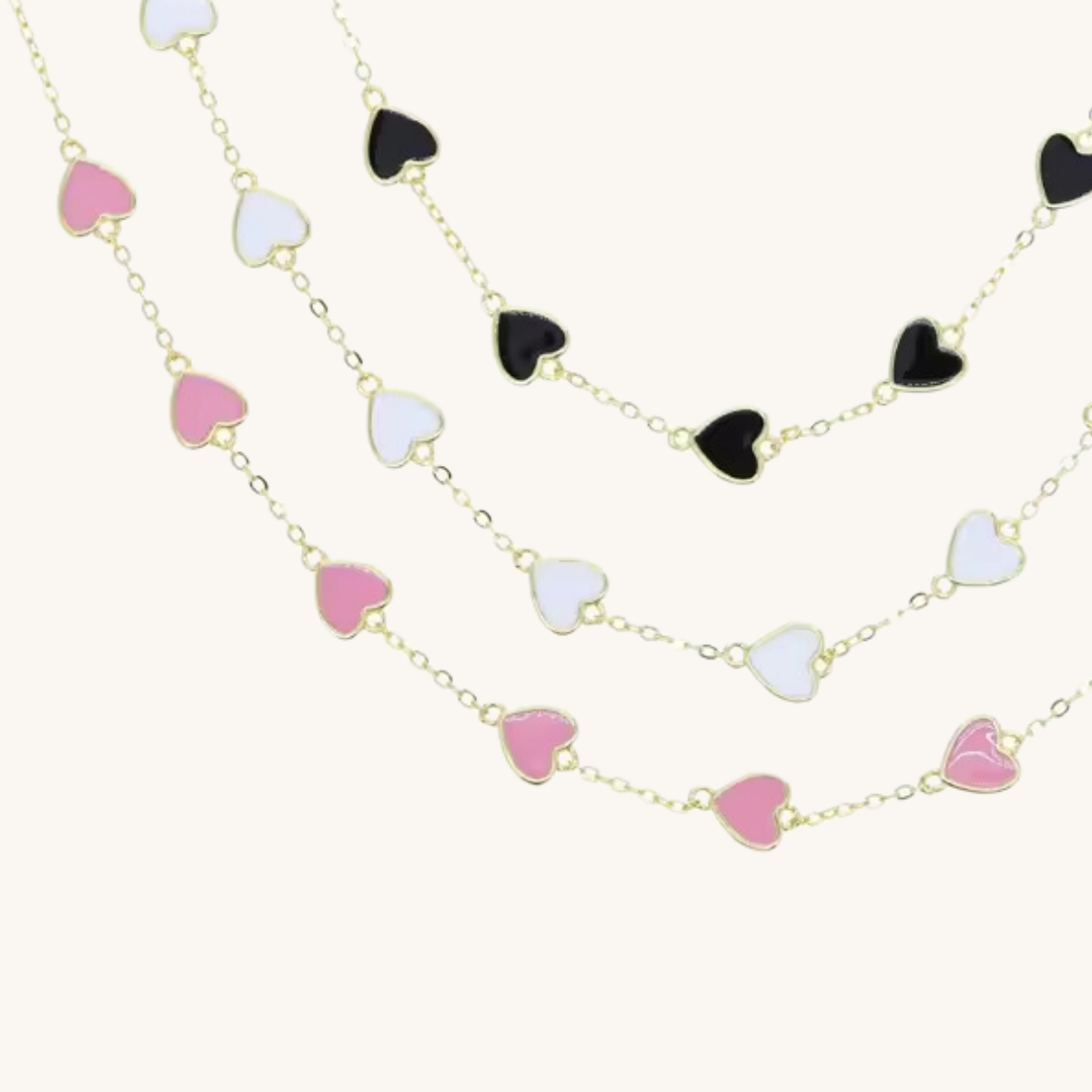 Lovely Enamel Hearts Necklace