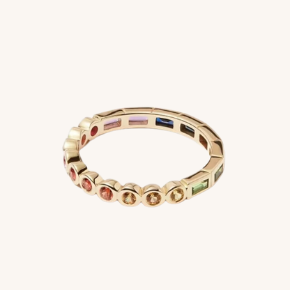 Thin Rainbow Baguette Ring